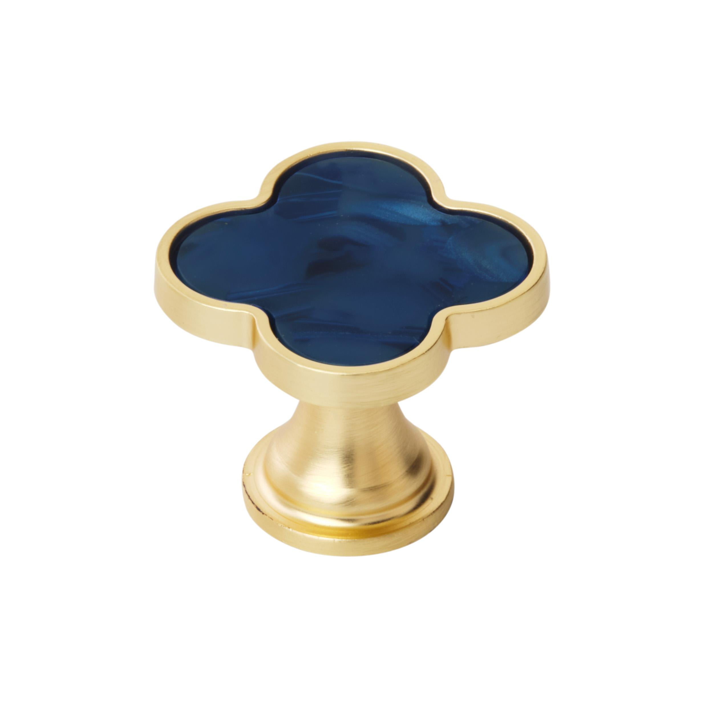Gold and Navy Blue Clover Cabinet Knob Set