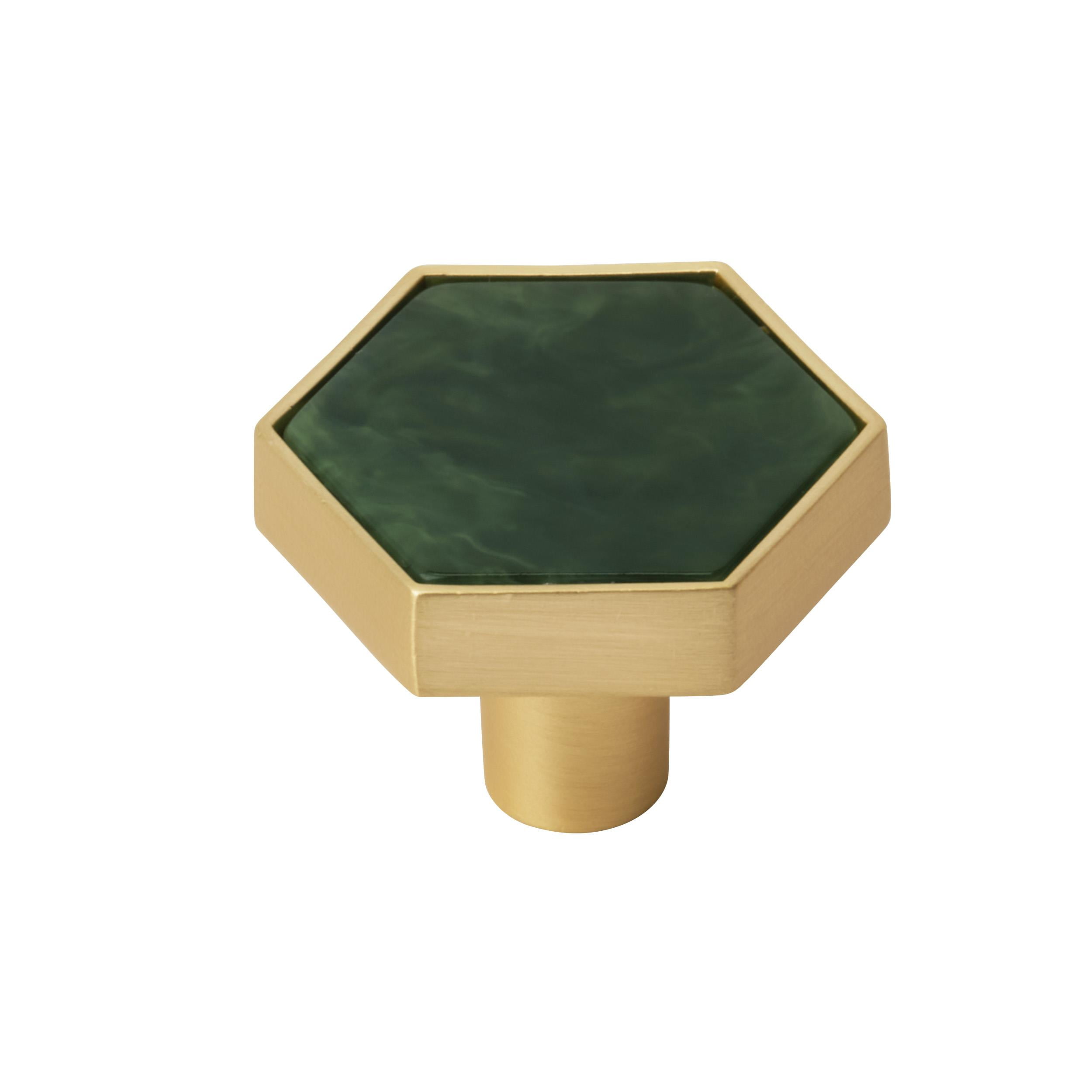 Gold and Emerald Green Hexagon Cabinet Knob 1-5/16 inch