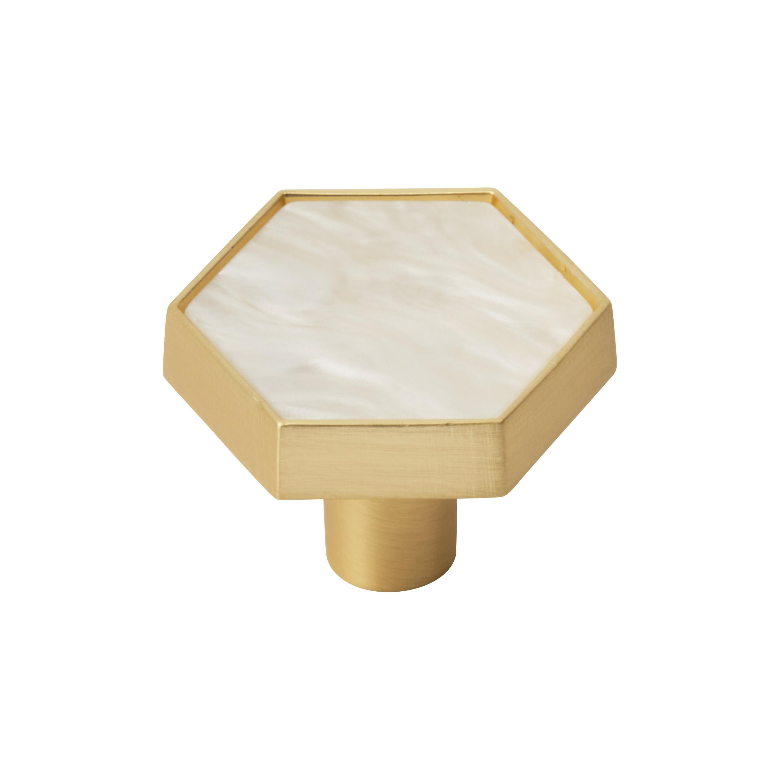 Gold and Mother of Pearl Hexagon Cabinet Knob Set