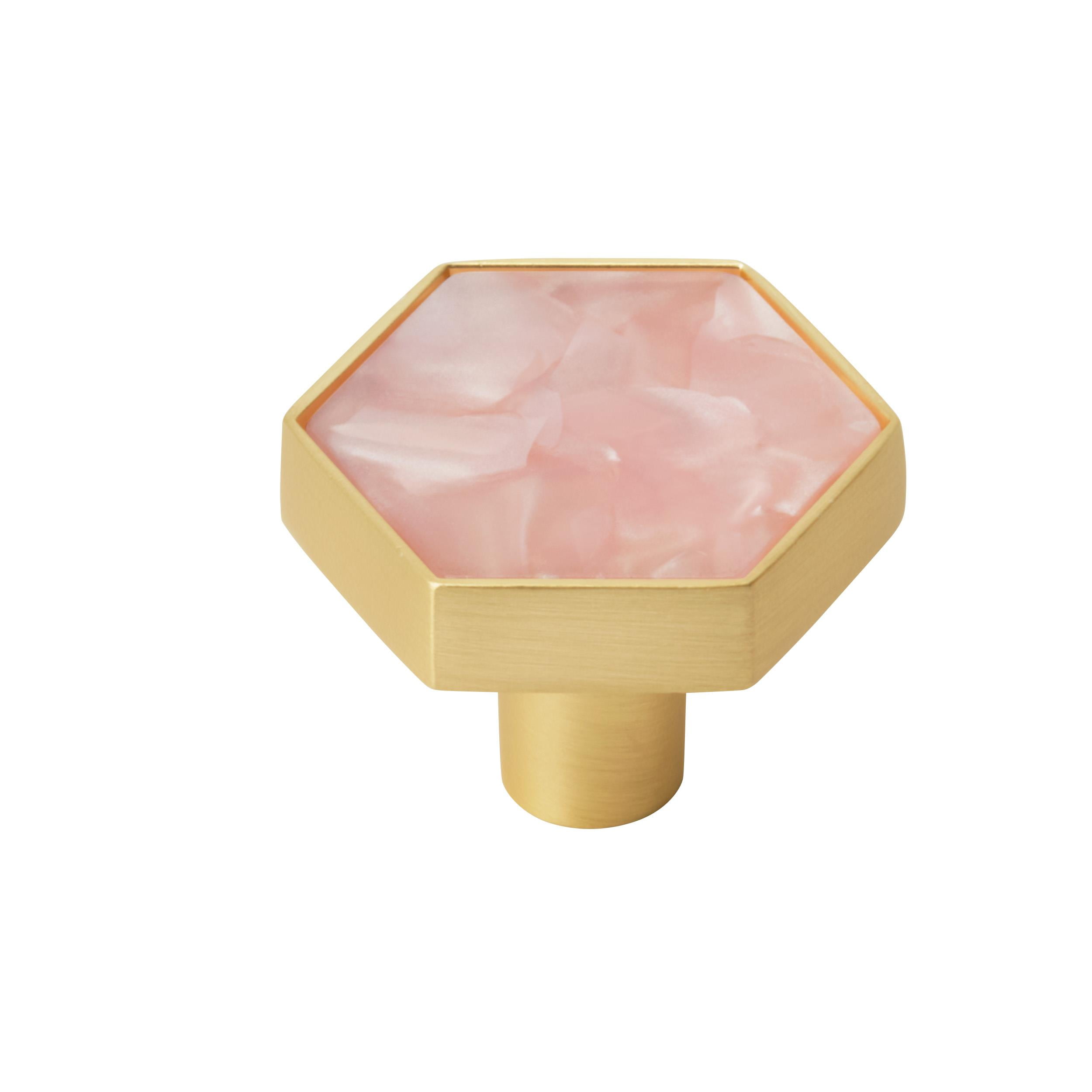 Gold and Pink Hexagon Geometric Cabinet Knob Set