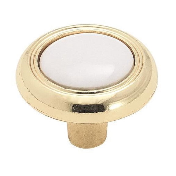 Amerock BP76244W3-XCP250 Residential Mushroom Kitchen Cabinet Knob 1" Projection White / Polished Brass - pack of 250