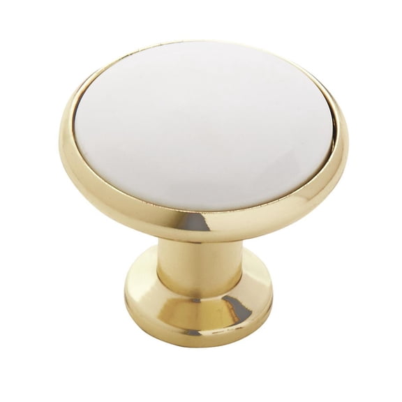 Amerock BP95130B-XCP500 Traditional Dual-Tone Mushroom Kitchen Cabinet Knob 1-3/16" Diameter White / Polished Brass - pack of 500
