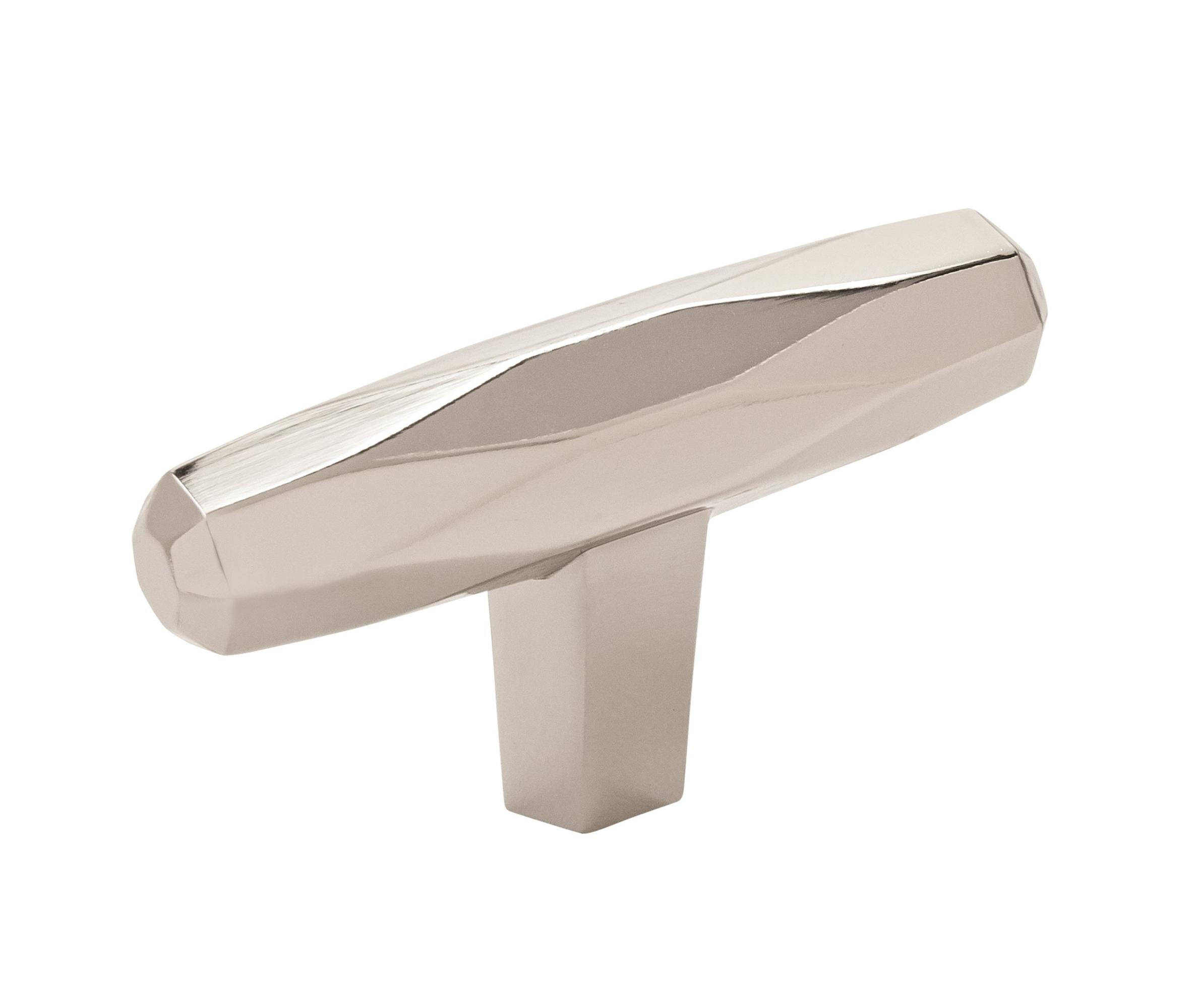 Polished Nickel Modern T-Handle Cabinet Knob with Mounting Hardware
