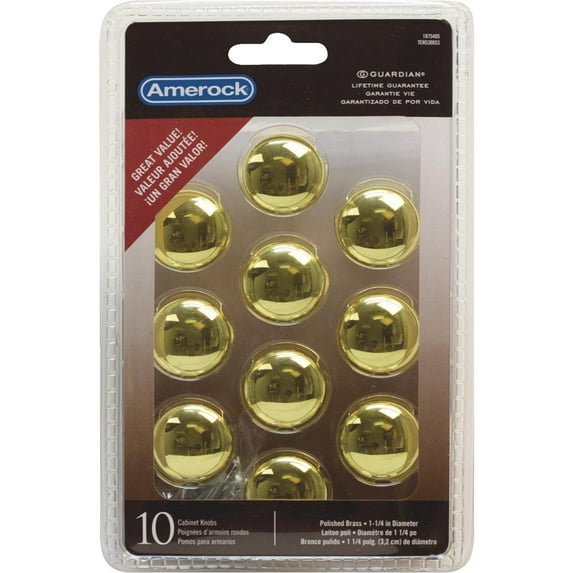 Amerock Edona 1-1/4 in (32 mm) Diameter Polished Brass Cabinet Knob - 10 Pack