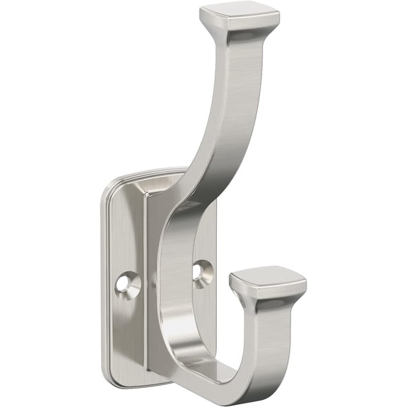 Amerock H37007G10 | Alder Double Prong Decorative Wall Hook | Satin Nickel Hook for Coats, Hats, Backpacks, Bags | Hooks for Bathroom, Bedroom, Closet, Entryway, Laundry Room, Office