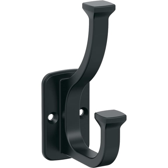 Amerock H37007MB | Alder Double Prong Decorative Wall Hook | Matte Black Hook for Coats, Hats, Backpacks, Bags | Hooks for Bathroom, Bedroom, Closet, Entryway, Laundry Room, Office