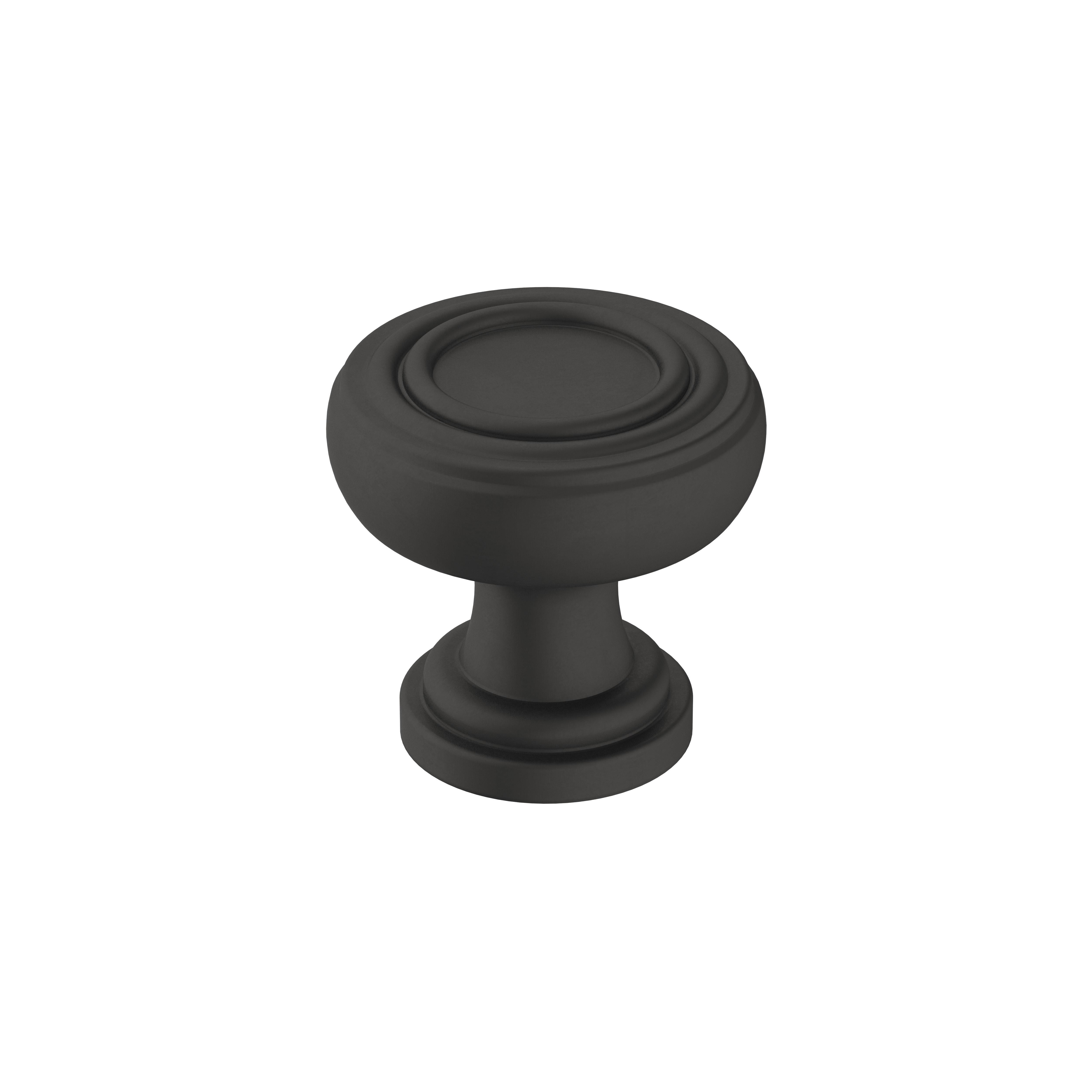 Amerock Ville 1-1/8 inch (29mm) Diameter Matte Black Cabinet Knob, 10 Pack