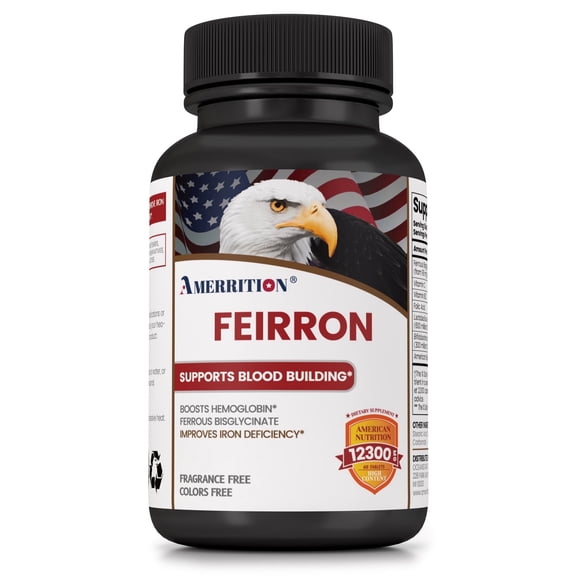 Amerrition Feirron Iron Supplement, Supports Blood Building & Healthy Iron Levels - 60 Tablets
