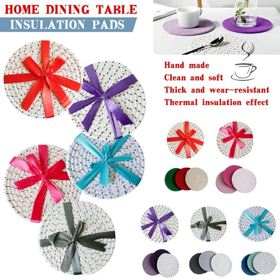 Amerteer 100% Pure Cotton Potholders Set Trivets Set Thread Weave Hot Pot Holders Set (Set of 3) Stylish Coasters, Hot Pads, Hot Mats,Spoon Rest For Cooking and Baking by Diameter 7 Inches (Blue)