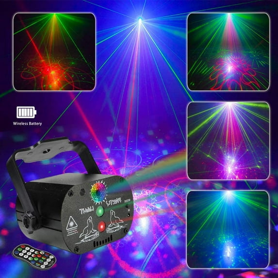 Amerteer 128 Pattern RGB UV mini laser light Christmas Home Entertainment Decoration Built-in Battery USB Sound Control Atmosphere Light LED Stage Flash for Stage Lighting Party