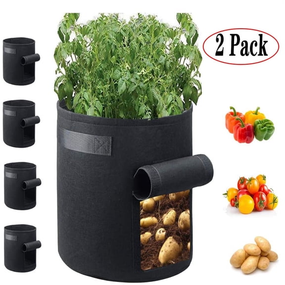 Amerteer 2 Pack 10 Gallon Potato Grow Bags Portable Potato Growing Bag Planter Bags Planting Pouch with Handles for Indoor & Outdoor Access Flap for Carrot Onion Vegetables