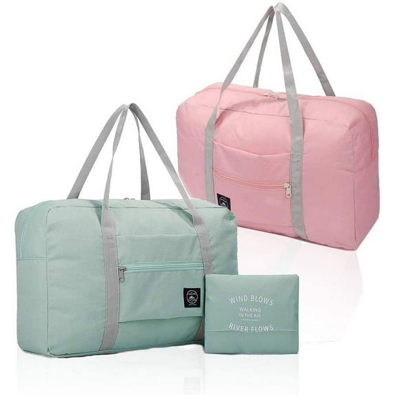 Amerteer 2 Pack Foldable Travel Duffel Bag, Waterproof Carry On Luggage Bag, Lightweight Travel Luggage Bag for Sports, Gym, Vacation