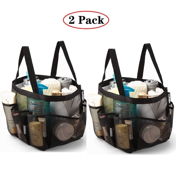 Amerteer 2 Pack Portable Mesh Shower Caddy, Quick Dry Shower Tote Hanging Bath & Toiletry Organizer Bag, Double Handles for College Dorm, Travel, Gym & Camping