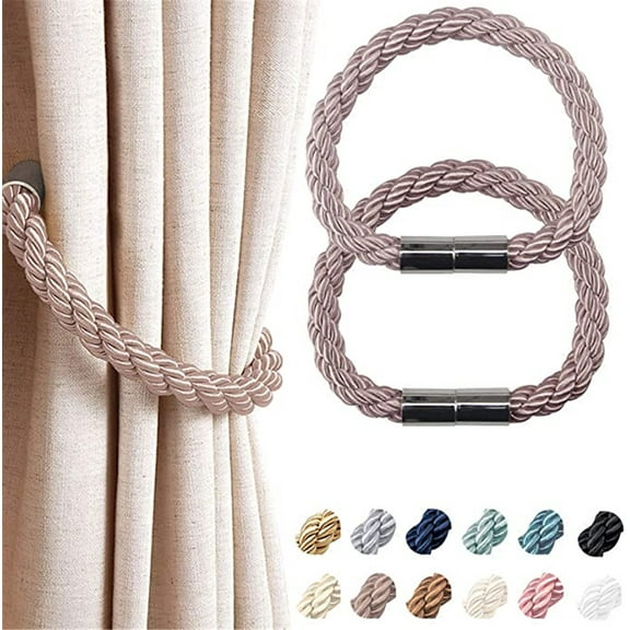 Amerteer 2 Pack Strong Magnetic Curtain Tiebacks Modern Simple Style Drape Tie Backs Convenient Decorative Weave Rope Curtain Holdbacks for Thin or Thick Home & Office Window Draperies
