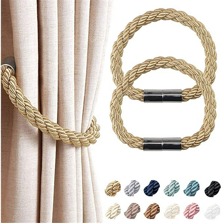 Amerteer 2 Pack Strong Magnetic Curtain Tiebacks Modern Simple Style Drape Tie Backs Convenient Decorative Weave Rope Curtain Holdbacks for Thin or