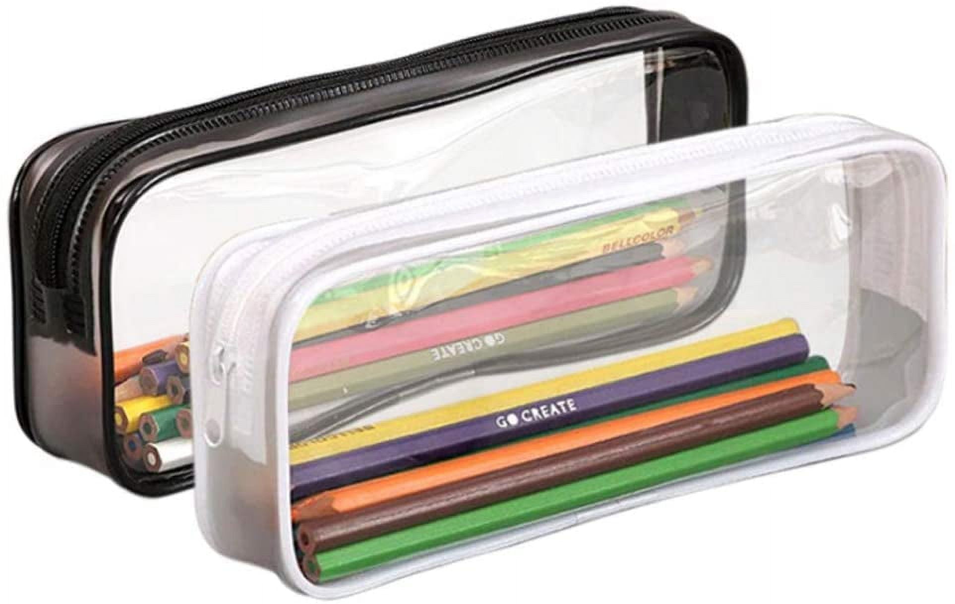 Amerteer 2 Pieces Clear Pencil Case Makeup Cosmetic Pouch Big Capacity Transparent Travel Toiletry Bags Holders with Zipper for School Office Pen Stationary Brushes Storage