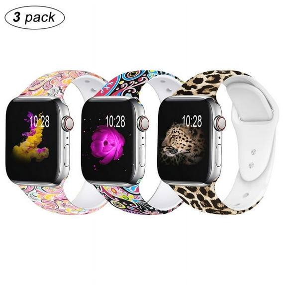Amerteer 3 Pack Compatible for Apple Watch Band 38mm/40mm 42mm/44mm Sport Band for Women&Men. Pattern Printed Strap Compatible for iWatch Series 5/4/3/2/1