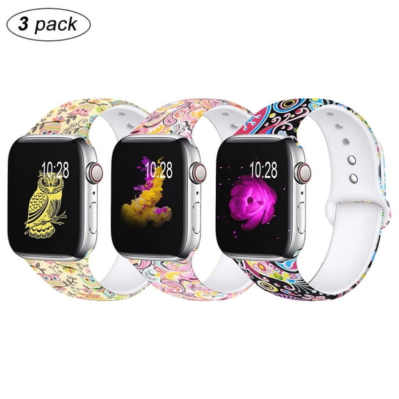 Amerteer 3 Pack Compatible for Apple Watch Band 38mm/40mm 42mm/44mm Sport Band for Women&Men. Pattern Printed Strap Compatible for iWatch Series 5/4/3/2/1
