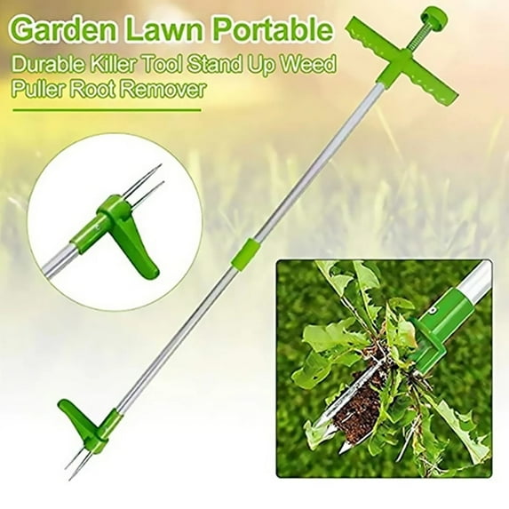 Amerteer 39" Standing Weed Remover,Stand-Up Weeder Twister,Plant Root Remover,Weed Puller,Long Handled Lightweight Tool,Stainless Steel Weeder with 3 Claws Stainless for Garden