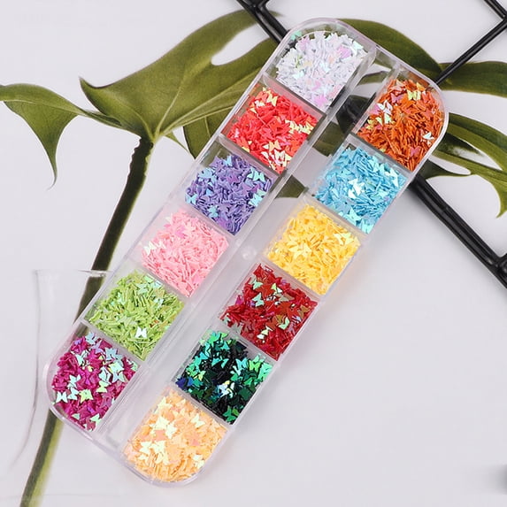 Amerteer 3D Holographic Butterfly Nail Patch,Holographic Glitters Sequins Colorful Nail Glitter,12 Colors