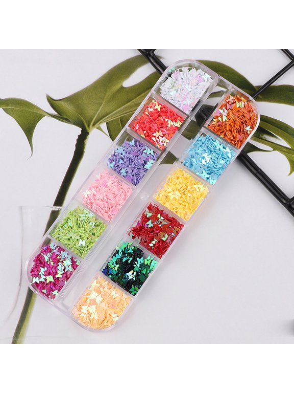 3D Holographic Butterfly Nail Patch,Holographic Glitters Sequins Colorful Nail Glitter,12 Colors