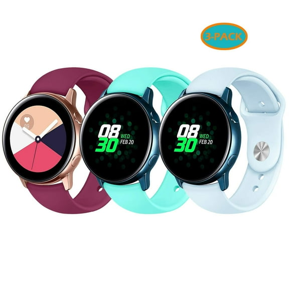 Amerteer 3Pack Fit Samsung Galaxy Watch Active/Active 2 Bands, 20mm Quick Release Stylish Sport Silicone Bands Straps Wristbands Bracelet Watch Band Replacement for 42mm Galaxy Watch