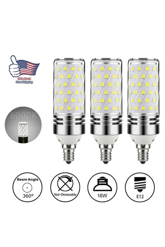 3x E12 LED Corn Bulbs 12W LED 1500LM Candelabra Light Bulbs Daylight White 6000K(Equivalent to 100W Halogen Lamp Replacement)