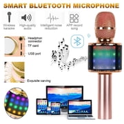 Amerteer 4 in 1 Bluetooth Karaoke Wireless Microphone, Portable Handheld Karaoke Speaker Machine with LED Lights Christmas Birthday Home Party for Android/iPhone/PC or All Smartphone