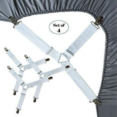 Amerteer 4 PCS Bed Sheet Holder Straps, Triangle Elastic Mattress Corner Clips, 3 Way Fitted Bed Sheet Fastener Suspenders Grippers Heavy Duty for Bedding Sheets, Mattress Covers, Sofa Cushion-White