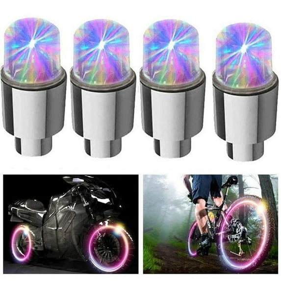 Amerteer 4 Pcs RGB LED Tire Tyre Air Valve Stem Cap Decor Flashing Light Car Bike Wheel Lamp for Car Bike Bicycle-Colorful