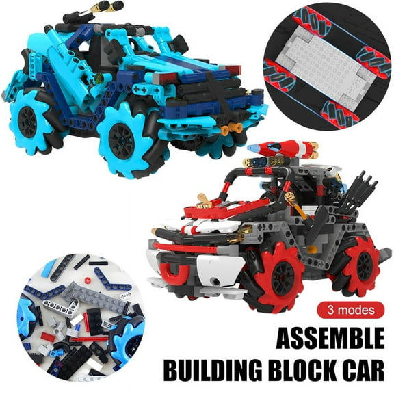 Amerteer 546Pcs Remote Control Car, Off Road Monster Truck, 4WD All Terrain Climb Truck, Rotation Drift Stunt Rechargeable Electric Vehicle APP Remote Control Racing Car Building Blocks 546PCS Blue