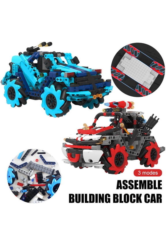 546Pcs Remote Control Car, Off Road Monster Truck, 4WD All Terrain Climb Truck, Rotation Drift Stunt Rechargeable Electric Vehicle APP Remote Control Racing Car Building Blocks 546PCS Blue