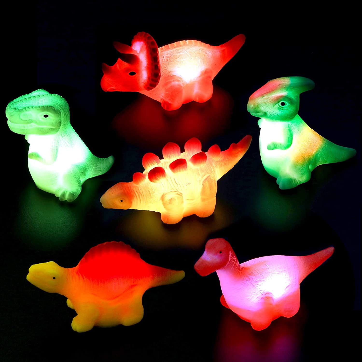 Amerteer 6 Pieces LED Light Up Dinosaur Baby Bath Toys LED Floating