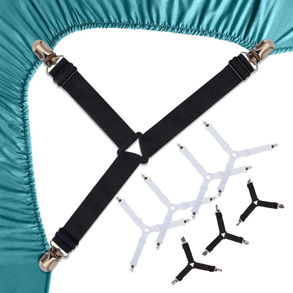 Amerteer 8 PCS Bed Sheet Holder Straps,Triangle Elastic Mattress Corner Clips, 3 Way Fitted Bed