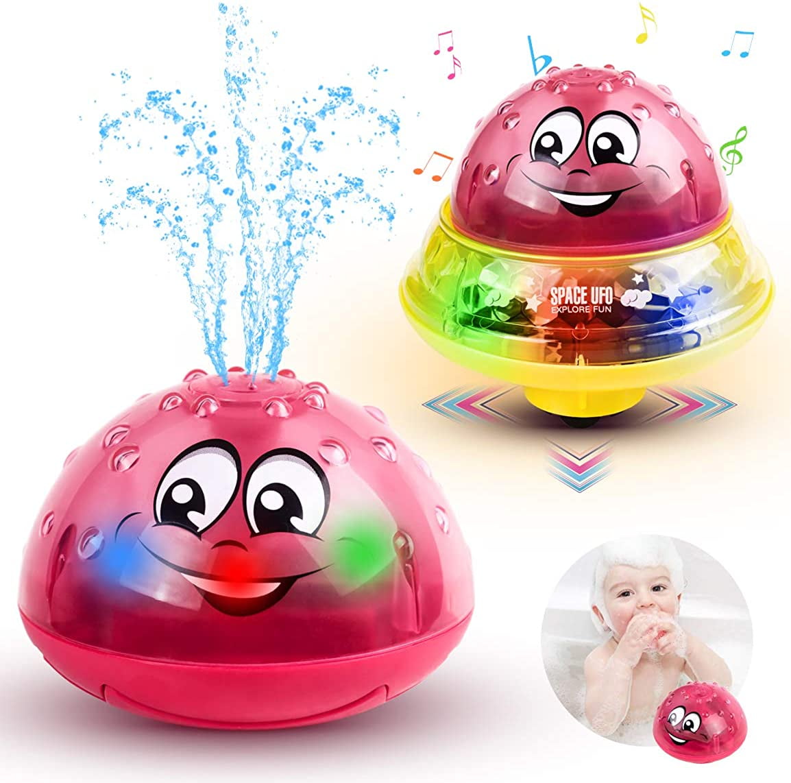 Amerteer Baby Bath Toys, 2 in 1 Spray Water Toy with LED Light