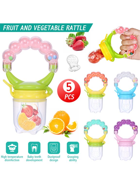 Baby Fresh Fruit Food Feeder Nibbler Pacifier|Training Massaging Toy Teether| Food Grade Soft Safe BPA-Free Silicone Pouches| Babies Toddlers Infants Kids