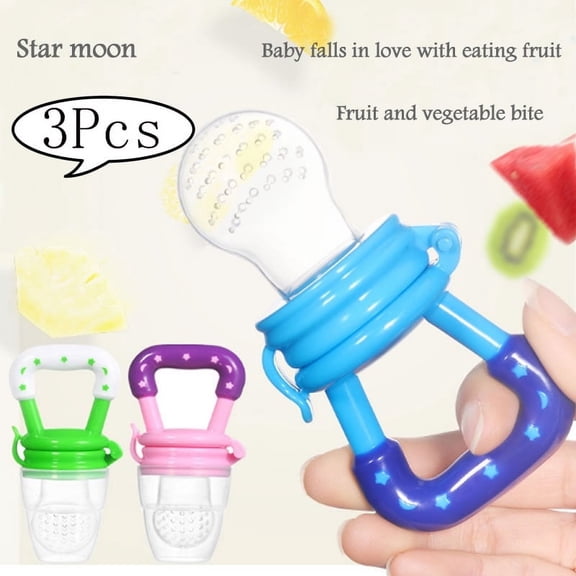 Amerteer Baby Fruit Feeder Pacifier - Fresh Food Feeder, Infant Fruit Teething Toy for 3-24 Months Toddlers & Kids (Green/Blue/Pink 3 Pack) BPA Free S/M/L
