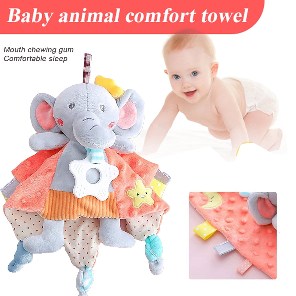 Amerteer Baby Taggies Blanket, Security Blanket for Boys Girls , Elephant Loveys for Newborn, Minky Dot Comfort Towel with Tags, Snuggle Blanket, Lovey Gift for Infant Toddler, Soft Comfortable