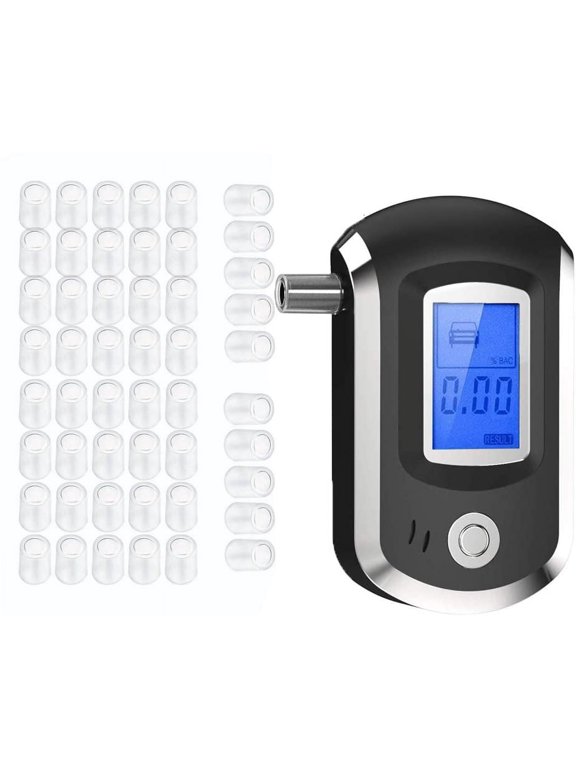 Breathalyzer, Personal Alcohol Tester with 50 Mouthpieces, Professional-Grade Accuracy Portable BAC Tester with Blue Backlight LCD Screen Sound Alarm Digital Home Use Black