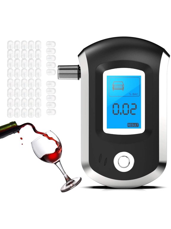 Breathalyzer, Portable Alcohol Tester with 50 Mouthpieces, Professional BAC Tester with Digital LCD Display Grade High Accuracy for Personal Home Use