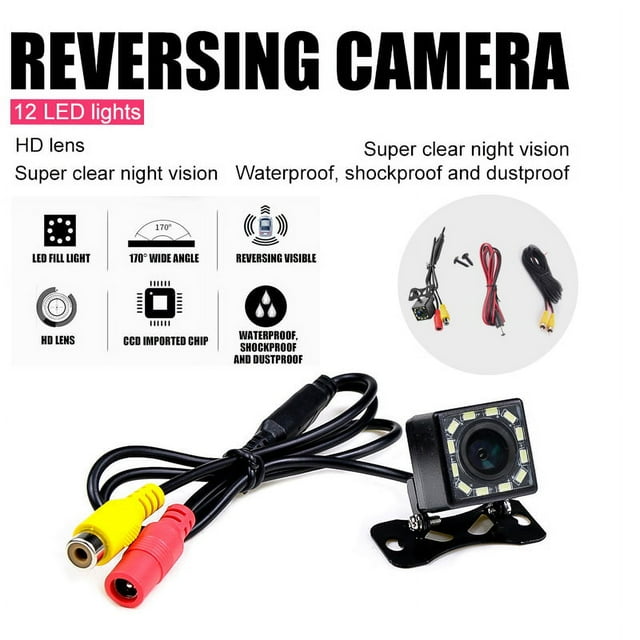 Amerteer Car Rear View Camera Reverse Camera High Definition Camera 170°CCD Wide Angle Waterproof Night Vision Car Rear View Parking Cam-12 LED