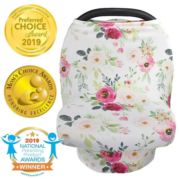 Amerteer Carseat Canopy & Nursing Cover, Stretchy & Ultra Soft Breastfeeding, Car seat & Stroller, Shopping Cart Covers for Boys or Girls, Best Stretchy Infinity Scarf and Shawl-Retro Flower