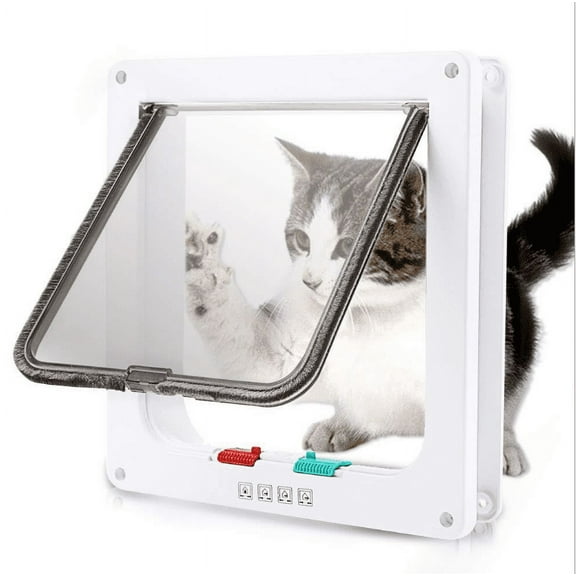 Amerteer Cat Flap Door with 4 Way Lock (Outer Size 7.9" x 7.6"), Magnetic Pet Door Kit White, Weather-Resistant Cat Door for Cats & Doggy