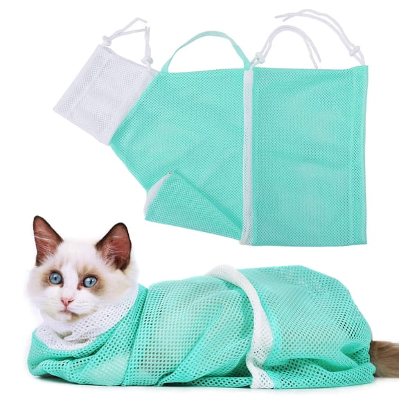 Amerteer Cat Grooming Bath Bag,Multifunction Pet Bathing Mesh,Nail Trimming Injecting Anti Scratch Bite Restraint, Green