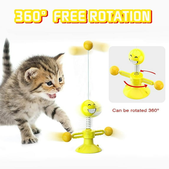 Amerteer Cat Toy,Lovely Sucker Spring Plush Mouse Pet Teasing Play Interactive Toy Tease Cat Toy Windmill Cat Toy With Feather/Ball