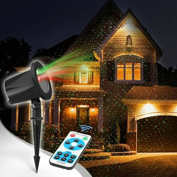Amerteer Christmas Outdoor Laser Light Projector with Wireless Remote Controller, Red and Green Stars Show for Xmas, Parties, Landscape or Garden Decoration - Black