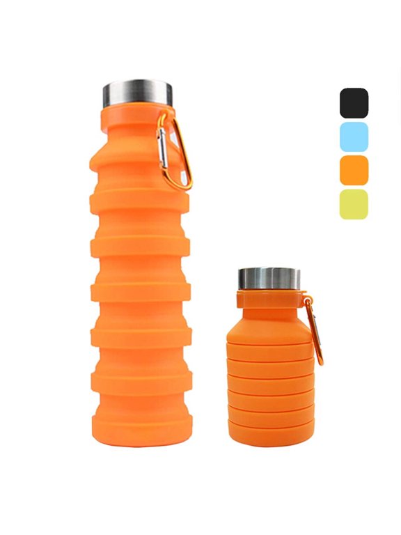 Collapsible Water Bottle, Reuseable BPA Free Silicone Foldable Water Bottles for Travel Gym Camping Hiking, Portable Leak Proof Sports Water Bottle with Carabiner, 18oz