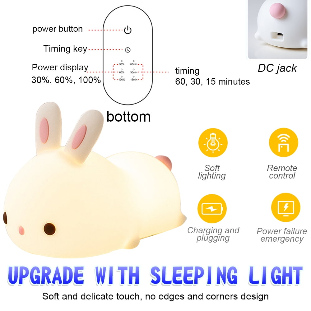 Amerteer Cute Bunny Night Light, Easter Gifts for Kids Portable Remote ...