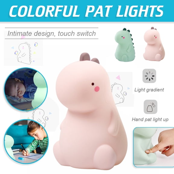 Amerteer Dinosaur Night Light for Kids, Cute Color Changing Silicone Baby Night Light with Touch Sensor, Rechargeable LED Lamp for Toddler's Room, Dinosaur Birthday Christmas Gifts for Boys Girls