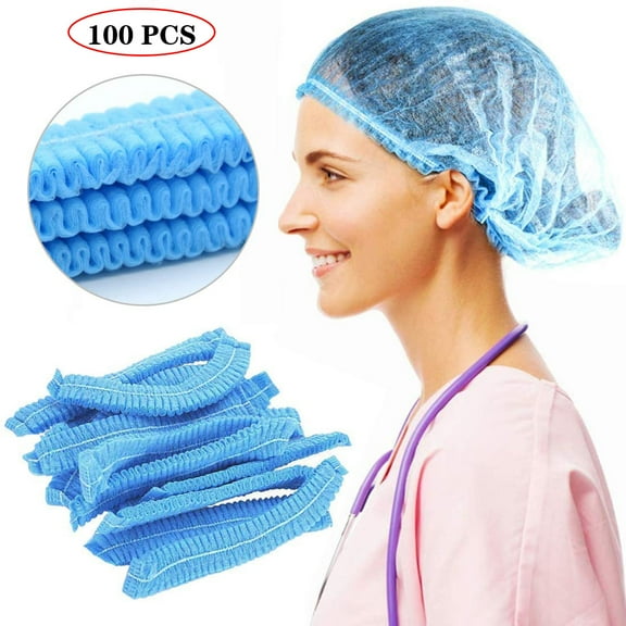 Amerteer Disposable Protective Caps, 100 PCS 21 Inch Hair Net Blue Nonwoven Elastic Hair Bath Caps For Women Kids Girls, Suitable for Laboratory, Cooking, Food Service, Hygiene